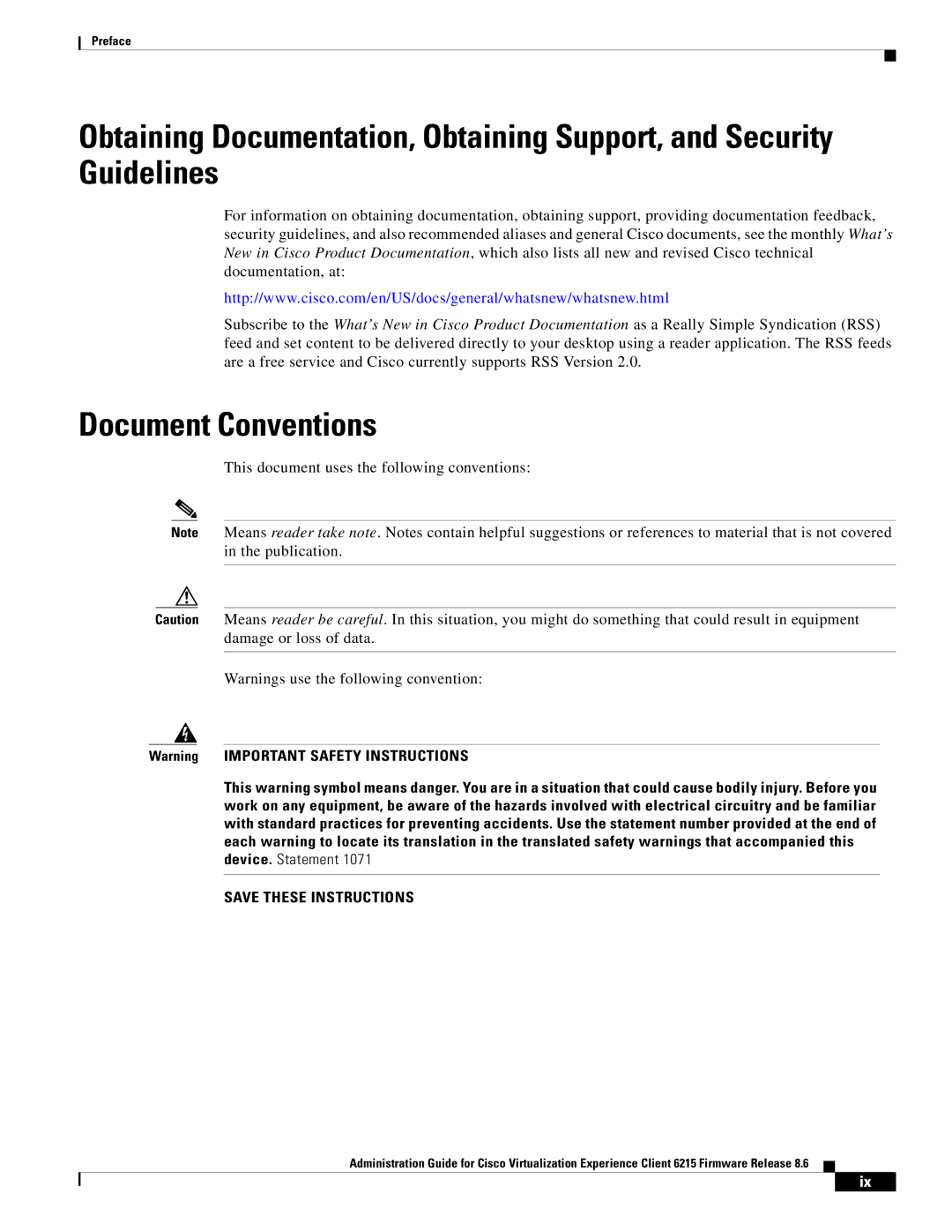 Cisco Systems CVXC6215SK9 manual Document Conventions 