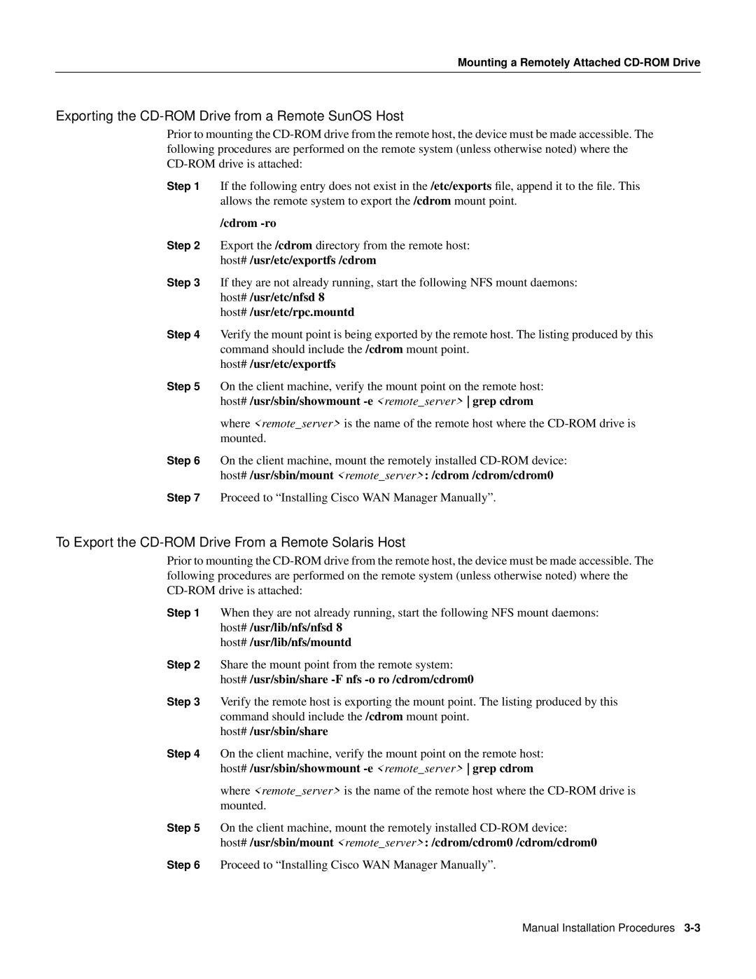 Cisco Systems CWM 9.2 appendix Exporting the CD-ROM Drive from a Remote SunOS Host 