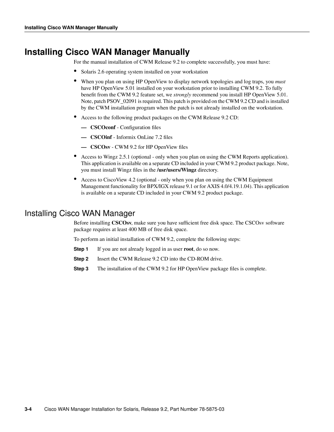 Cisco Systems CWM 9.2 appendix Installing Cisco WAN Manager Manually 