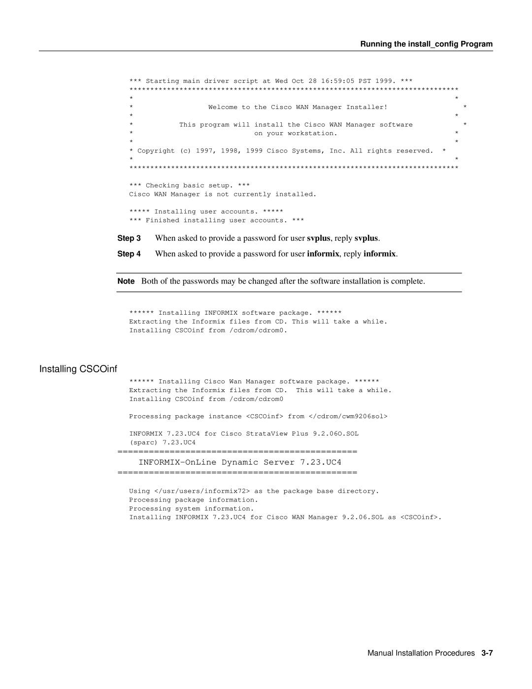 Cisco Systems CWM 9.2 appendix Installing CSCOinf, Running the installconfig Program 