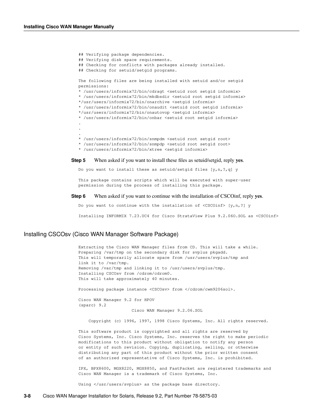 Cisco Systems CWM 9.2 appendix Installing CSCOsv Cisco WAN Manager Software Package 