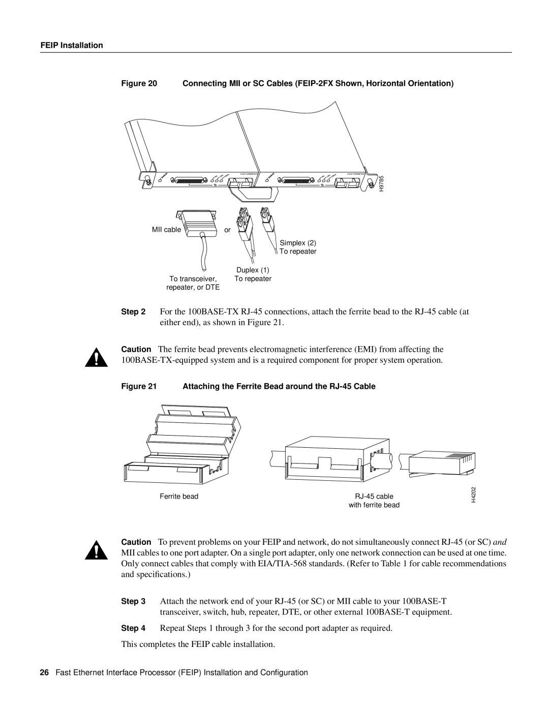 Cisco Systems CX-FEIP-2TX=, CX-FEIP-1TX=, CX-FEIP-1FX=, CX-FEIP-2FX= manual Attaching the Ferrite Bead around the RJ-45 Cable 