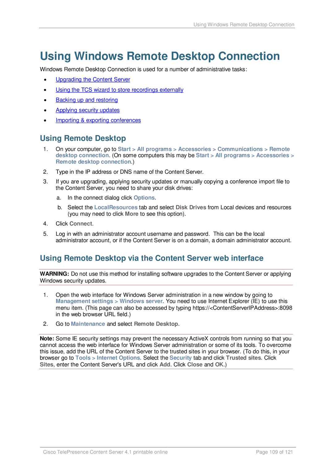 Cisco Systems D14595.03 manual Using Windows Remote Desktop Connection, Using Remote Desktop 