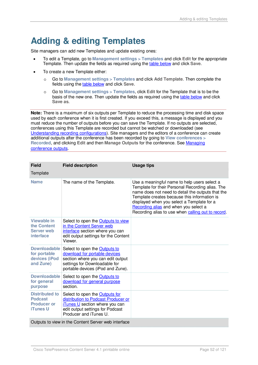 Cisco Systems D14595.03 manual Adding & editing Templates, Conference outputs, Content Server web 