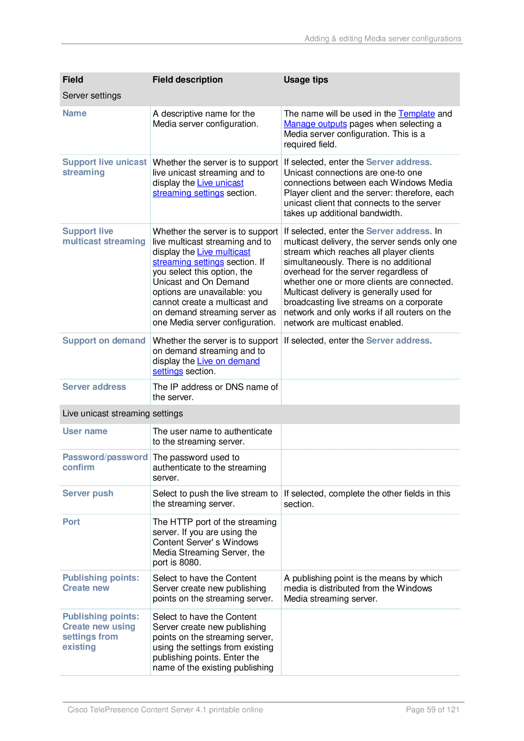 Cisco Systems D14595.03 Support live unicast, Streaming, Multicast streaming, Support on demand, Server address, Confirm 