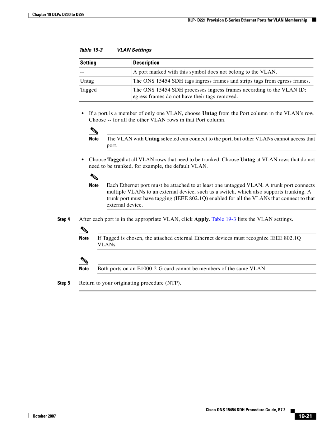 Cisco Systems D200 manual Setting Description, 19-21 