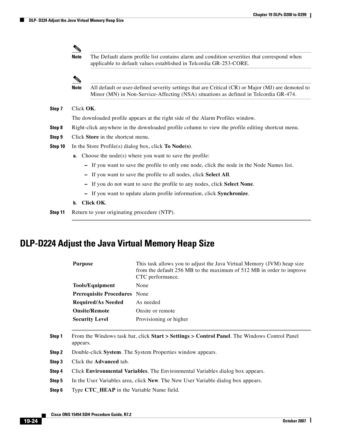 Cisco Systems D200 manual DLP-D224 Adjust the Java Virtual Memory Heap Size, Click OK, 19-24 