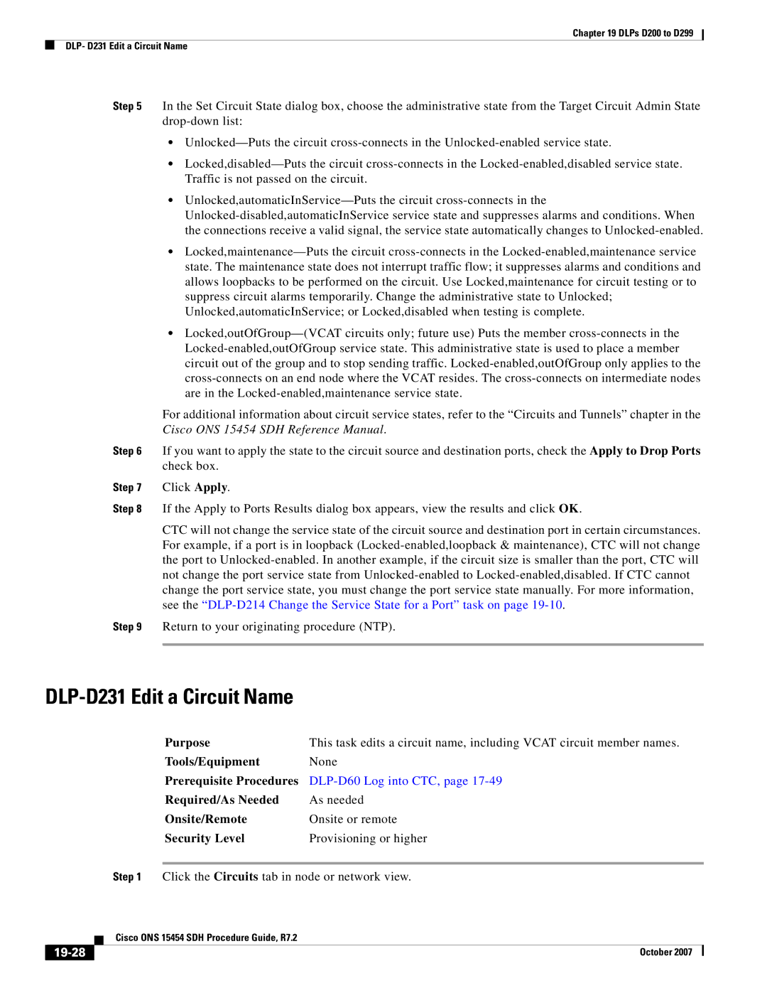 Cisco Systems D200 manual DLP-D231 Edit a Circuit Name, 19-28 