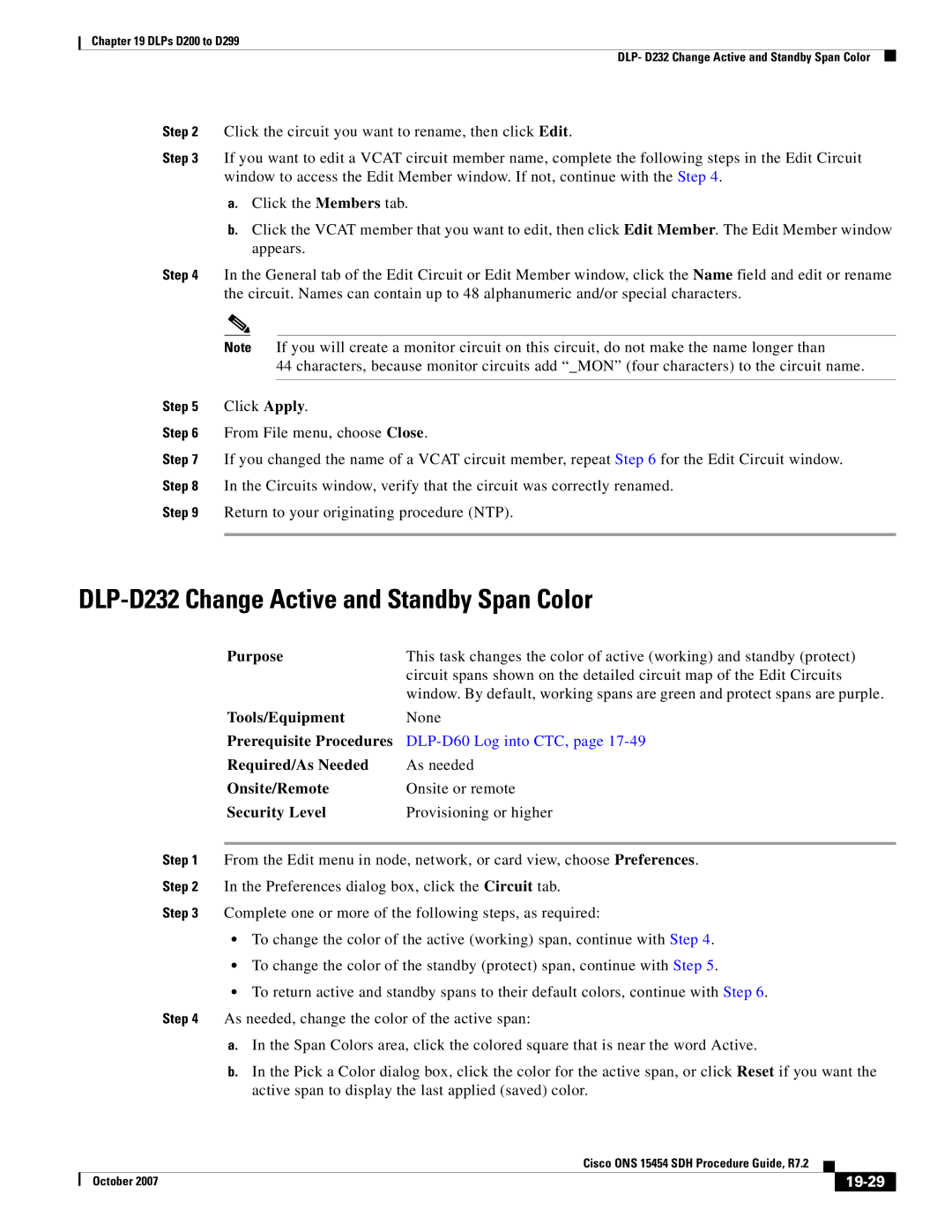 Cisco Systems D200 manual DLP-D232 Change Active and Standby Span Color, 19-29 