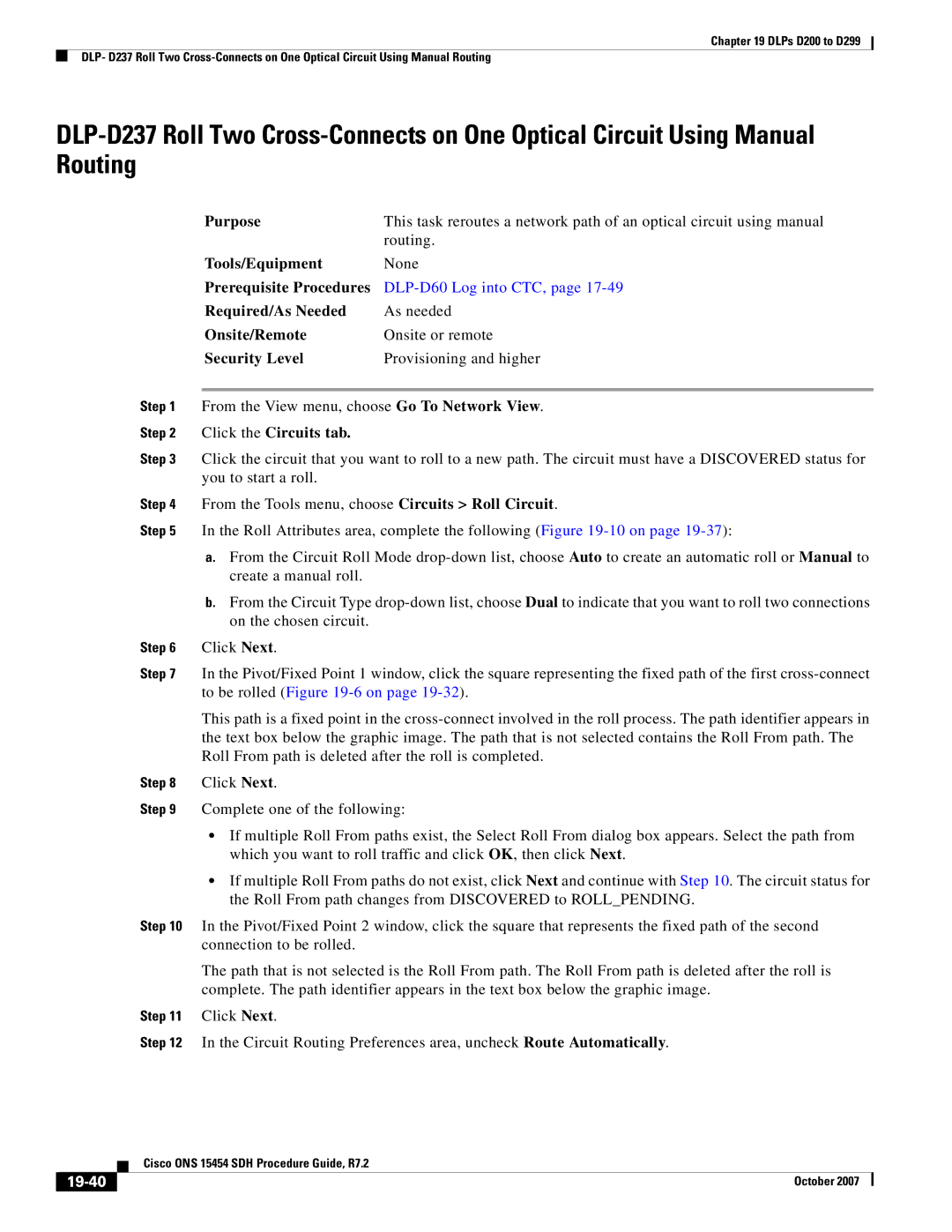 Cisco Systems D200 manual Click the Circuits tab, 19-40 