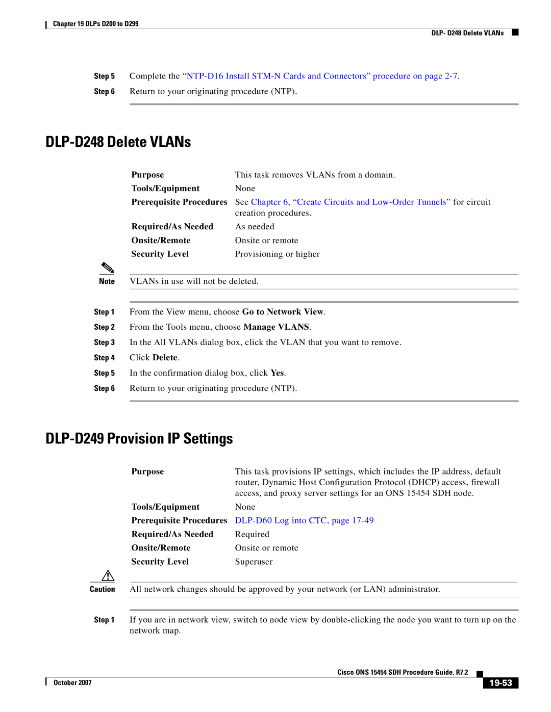 Cisco Systems D200 manual DLP-D248 Delete VLANs, DLP-D249 Provision IP Settings, 19-53 