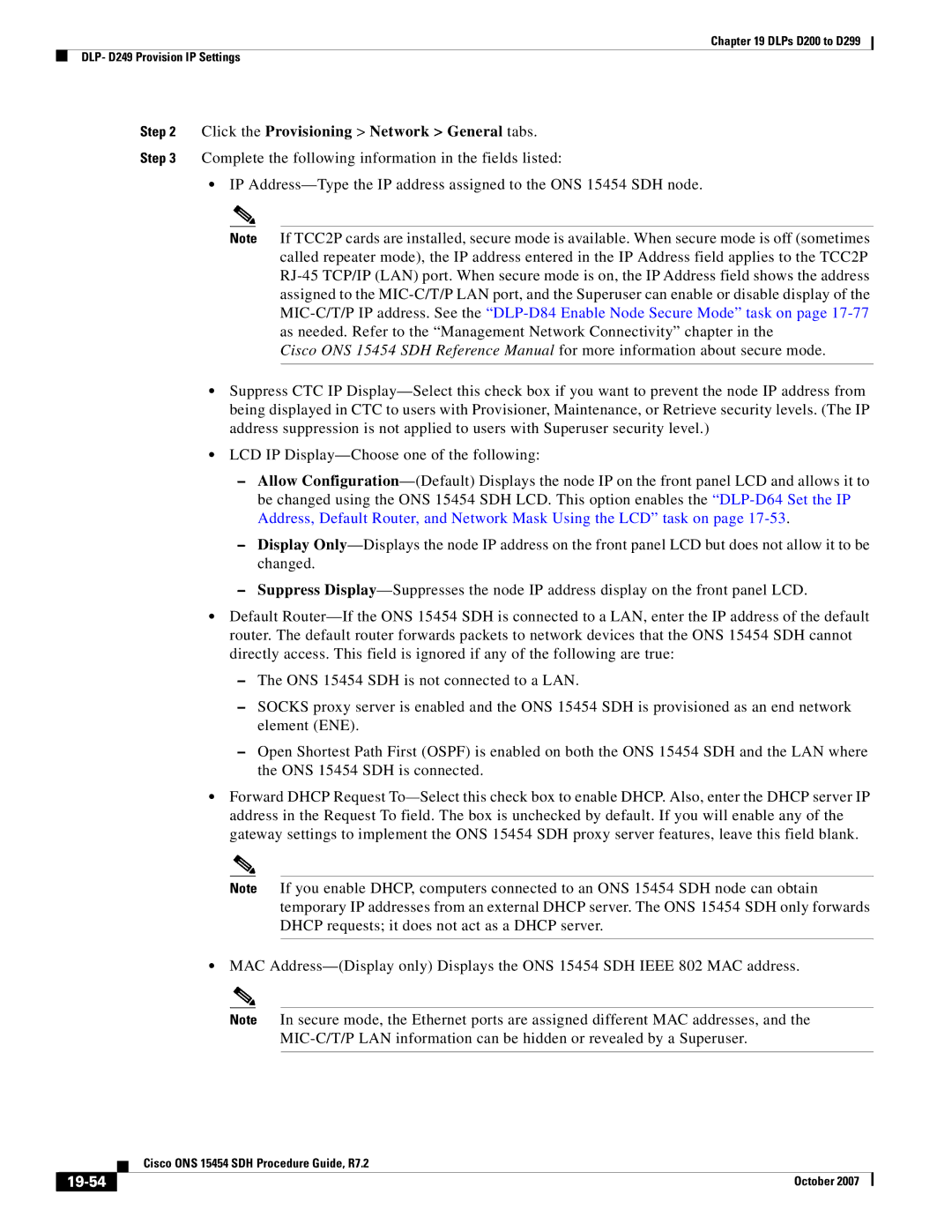 Cisco Systems D200 manual Click the Provisioning Network General tabs, 19-54 