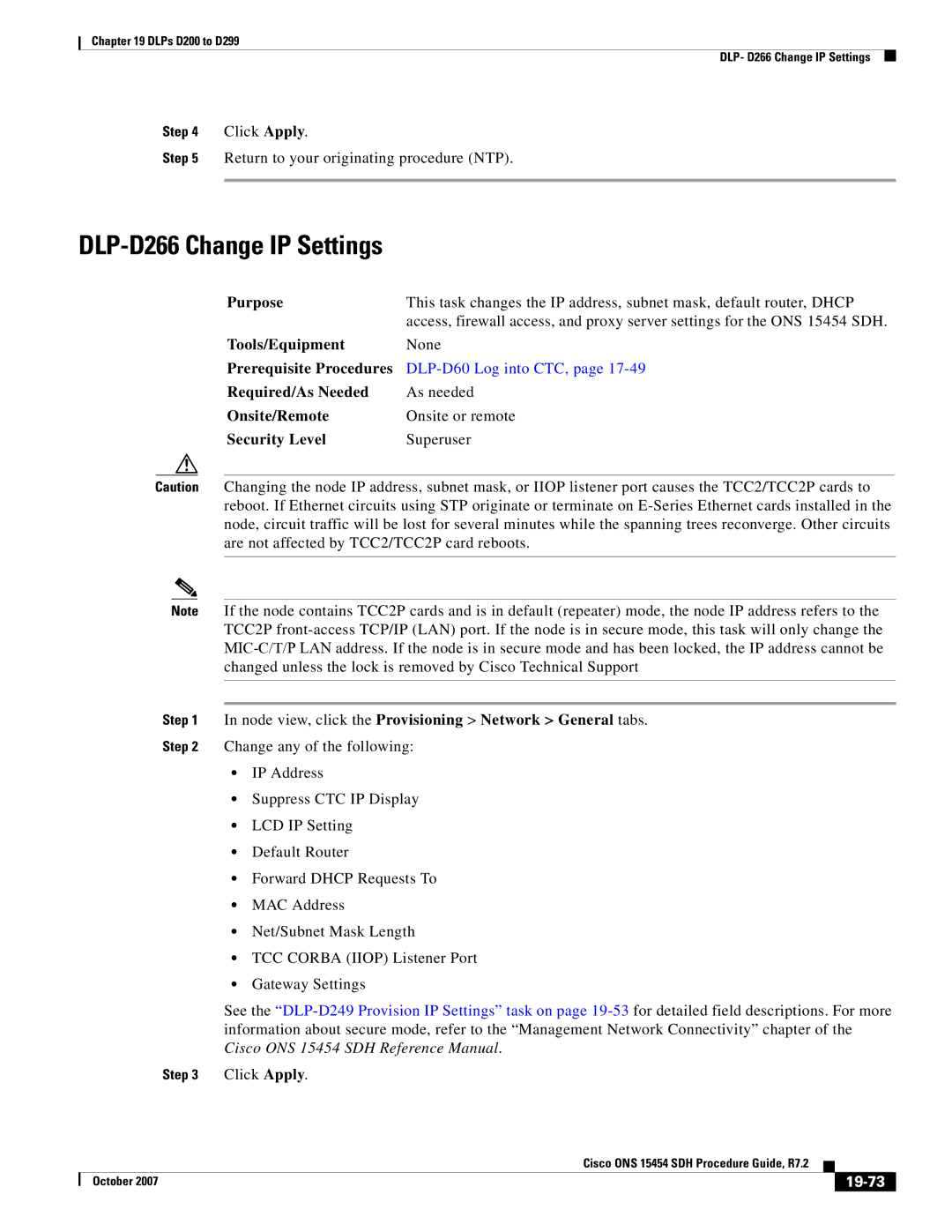 Cisco Systems D200 manual DLP-D266 Change IP Settings, 19-73 