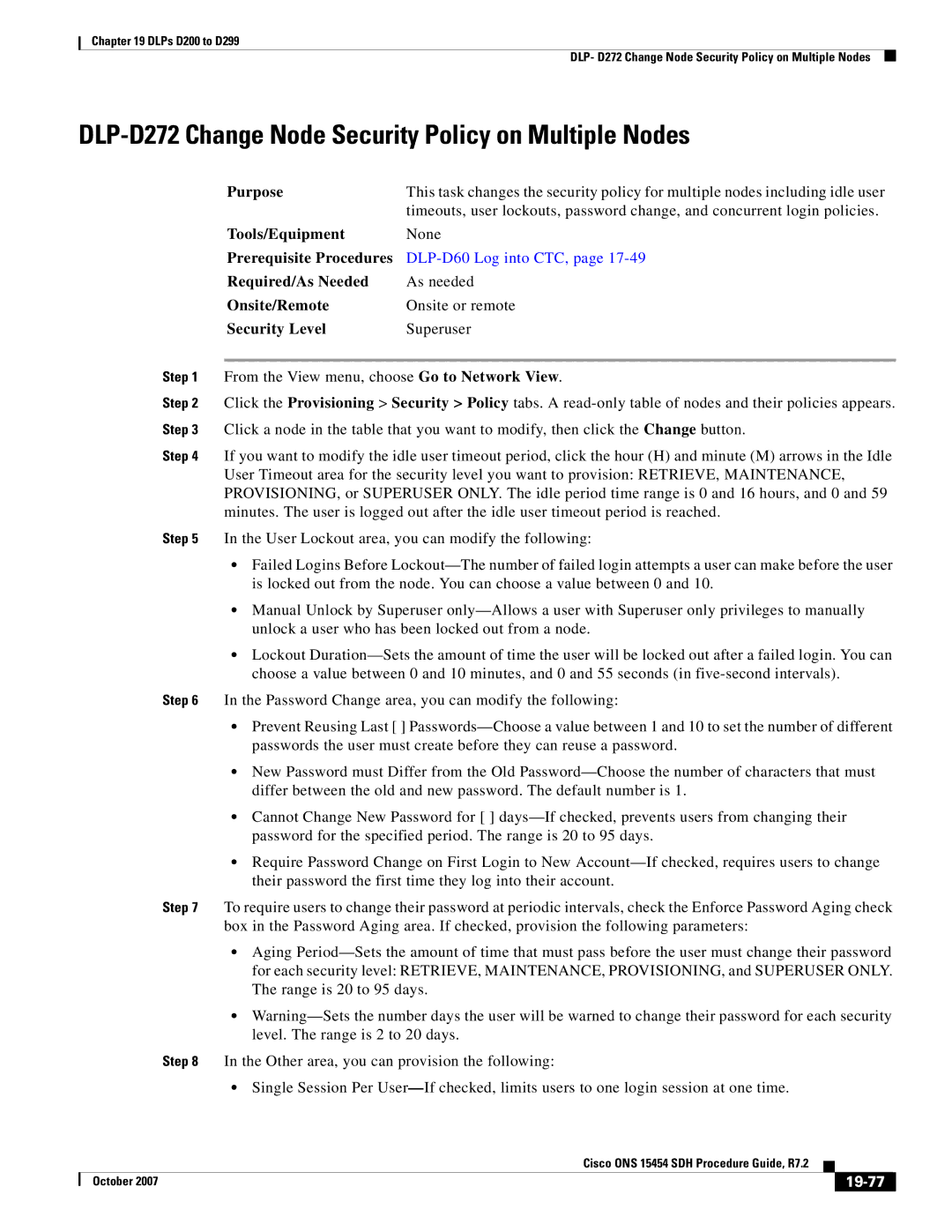 Cisco Systems D200 manual DLP-D272 Change Node Security Policy on Multiple Nodes, 19-77 