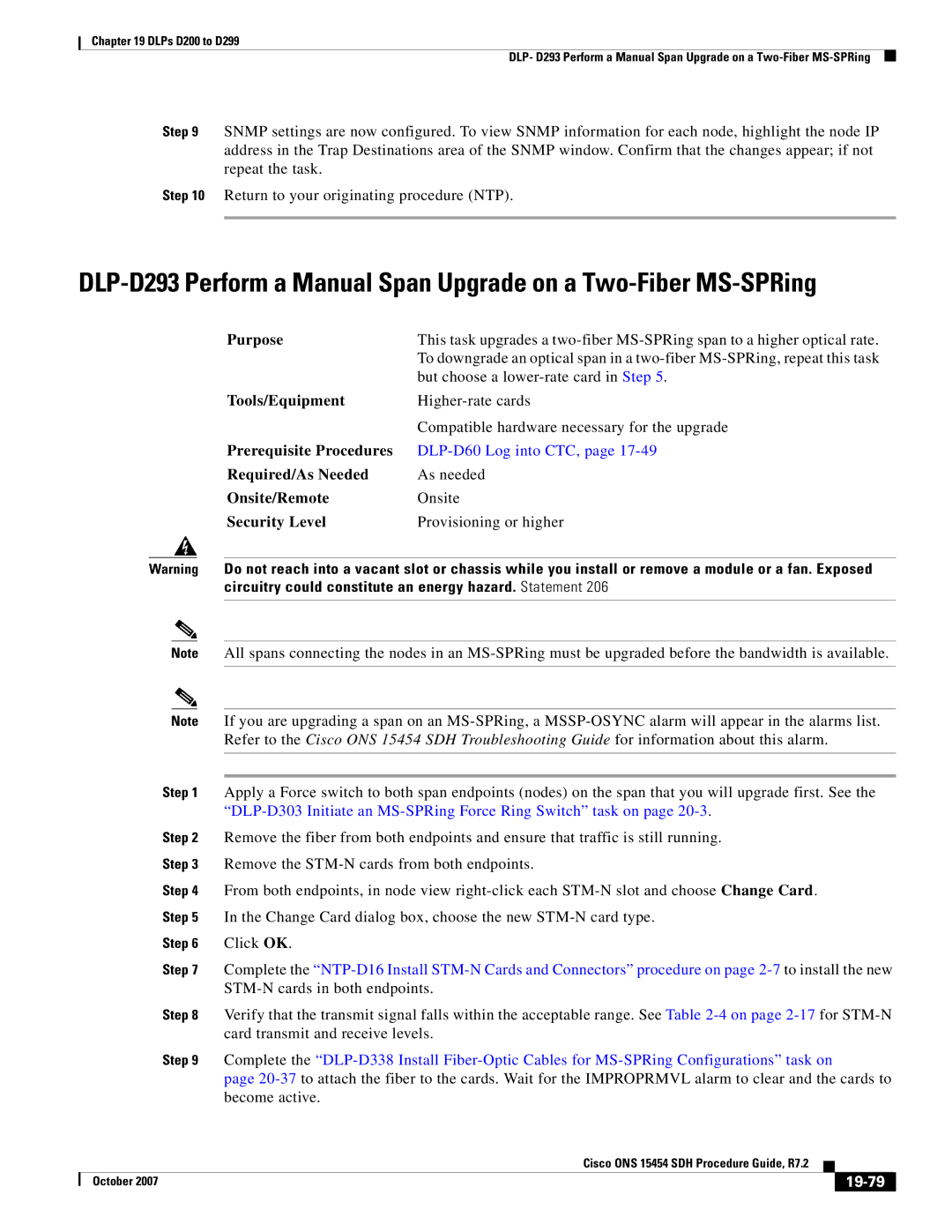 Cisco Systems D200 manual DLP-D303 Initiate an MS-SPRing Force Ring Switch task on, 19-79 