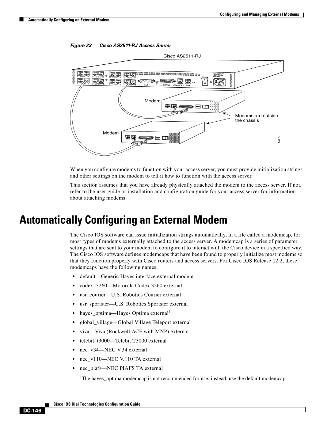 Cisco Systems DC-145 manual Automatically Configuring an External Modem, DC-146 