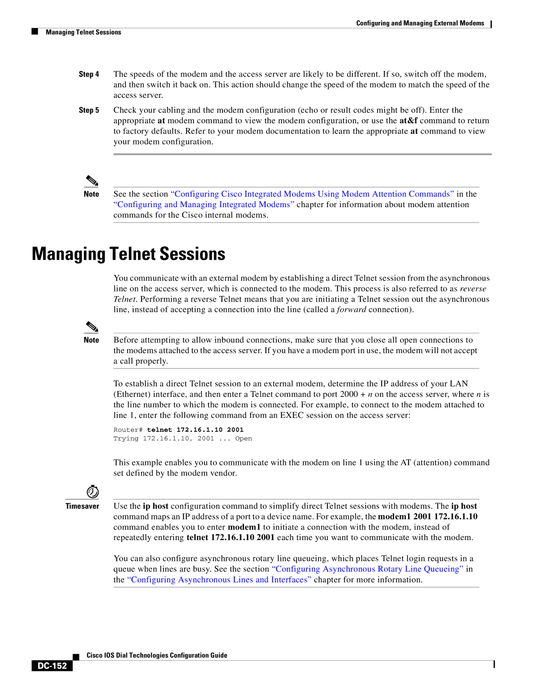 Cisco Systems DC-145 manual Managing Telnet Sessions, DC-152 