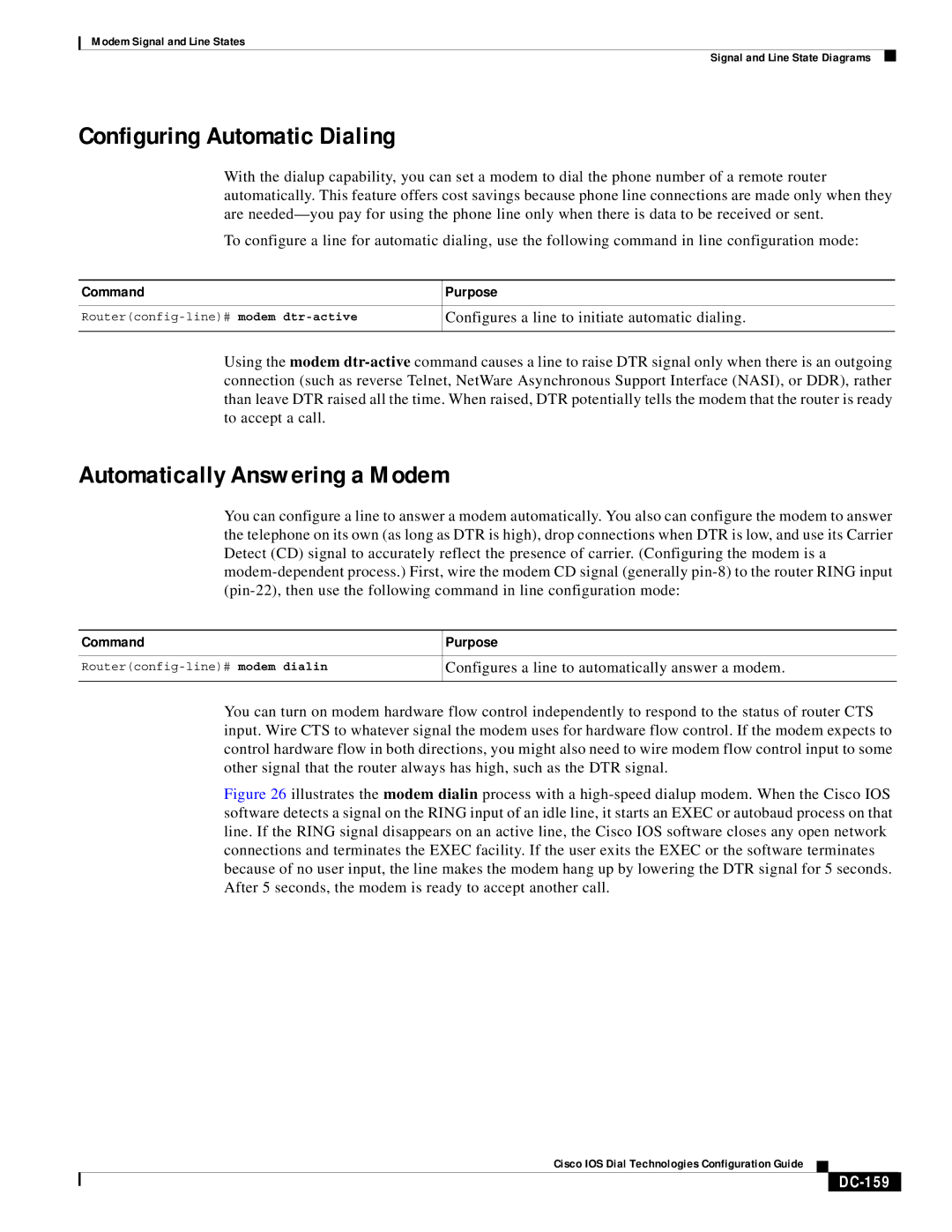 Cisco Systems DC-157 manual Configuring Automatic Dialing, Automatically Answering a Modem, DC-159 