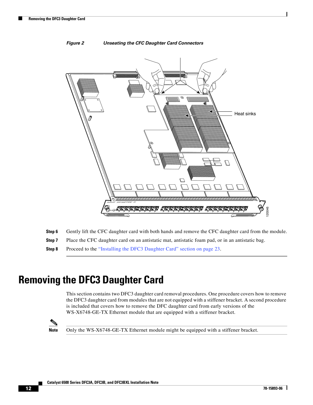 Cisco Systems DFC3BXL, DFC3A manual Removing the DFC3 Daughter Card, Heat sinks 