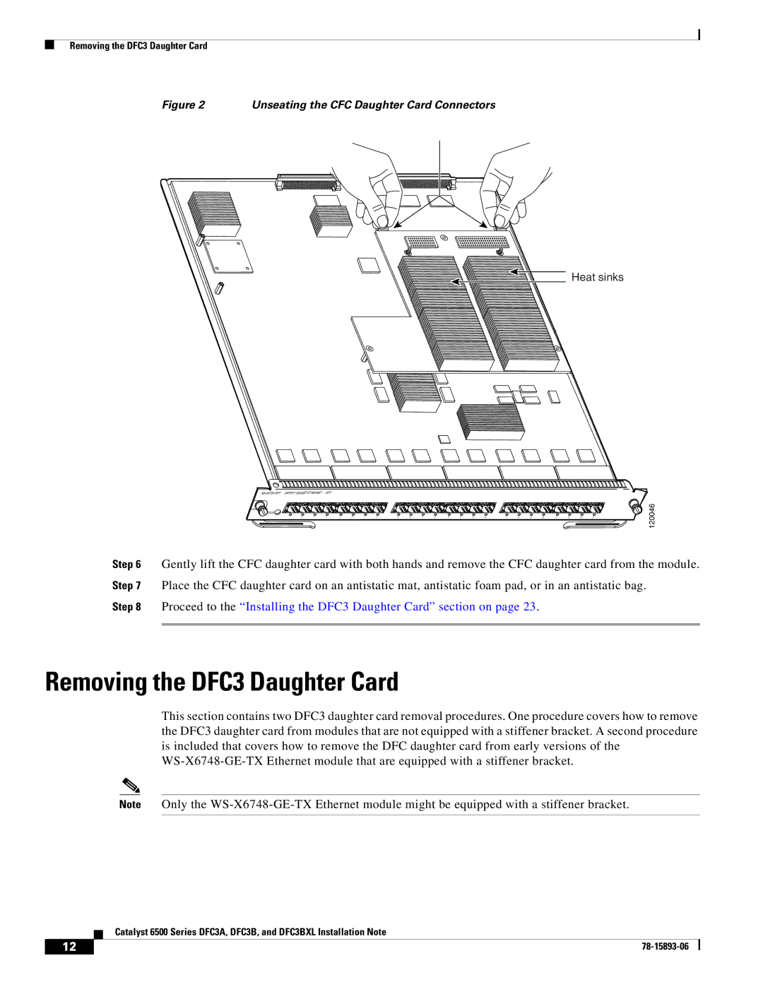 Cisco Systems DFC3BXL, DFC3A manual Removing the DFC3 Daughter Card 