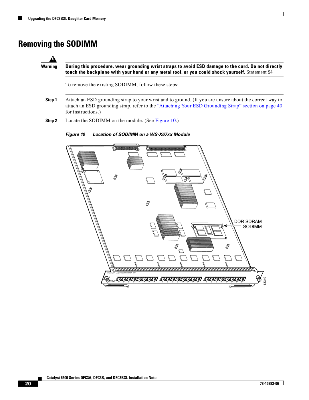 Cisco Systems DFC3A, DFC3BXL manual Removing the Sodimm, DDR Sdram Sodimm 