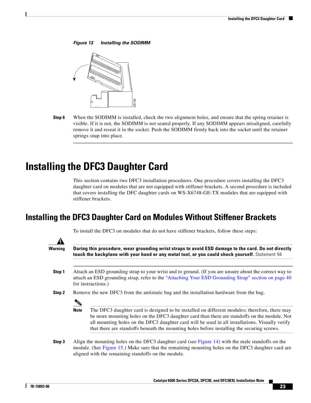 Cisco Systems DFC3A, DFC3BXL manual Installing the DFC3 Daughter Card, Installing the Sodimm 