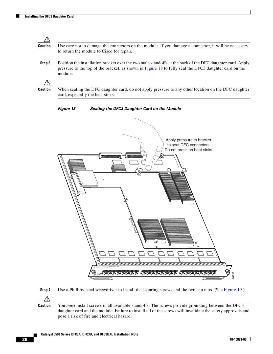 Cisco Systems DFC3A, DFC3BXL manual Seating the DFC3 Daughter Card on the Module 