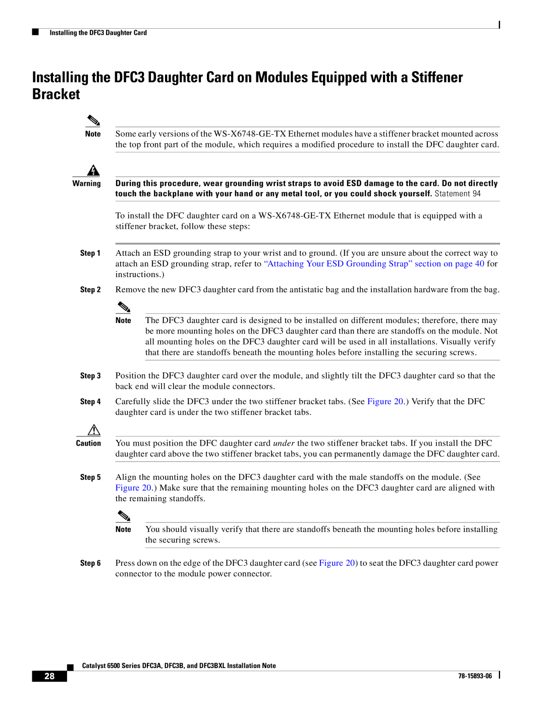 Cisco Systems DFC3BXL, DFC3A manual Installing the DFC3 Daughter Card 