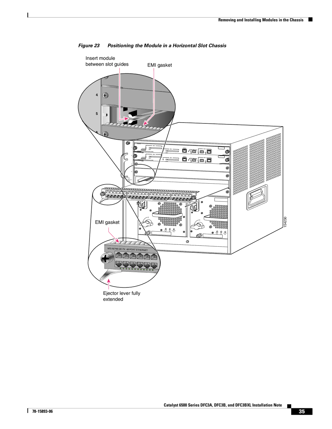 Cisco Systems DFC3A, DFC3BXL manual EMI gasket, Ejector lever fully extended 