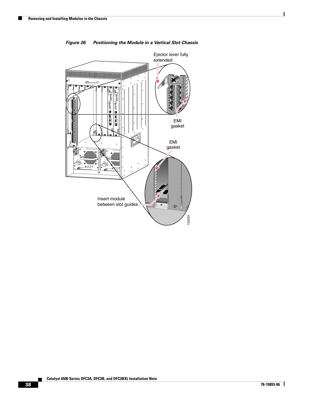 Cisco Systems DFC3A, DFC3BXL manual Positioning the Module in a Vertical Slot Chassis, Gasket 