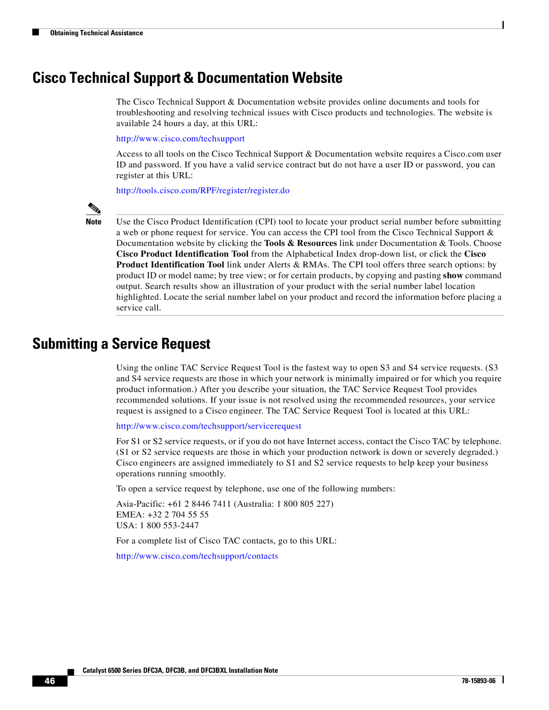 Cisco Systems DFC3BXL, DFC3A manual Cisco Technical Support & Documentation Website, Submitting a Service Request 