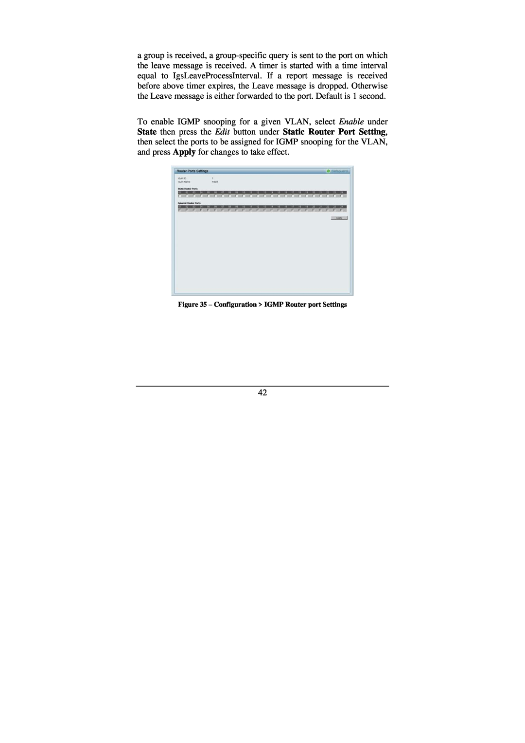 Cisco Systems DGS-1224T manual Configuration IGMP Router port Settings 