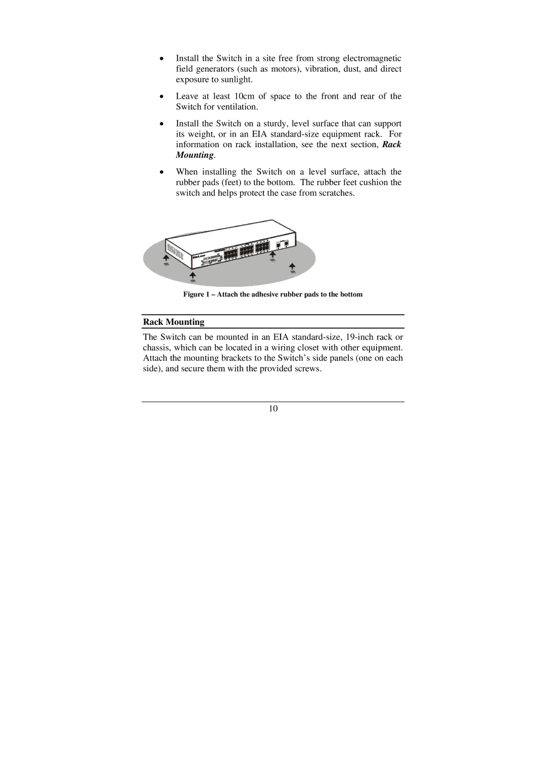 Cisco Systems DGS-1224T manual Rack Mounting, Attach the adhesive rubber pads to the bottom 