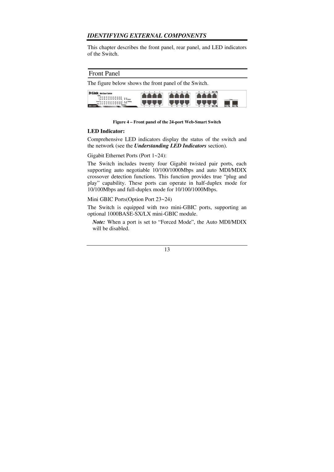 Cisco Systems DGS-1224T manual Front Panel, LED Indicator 