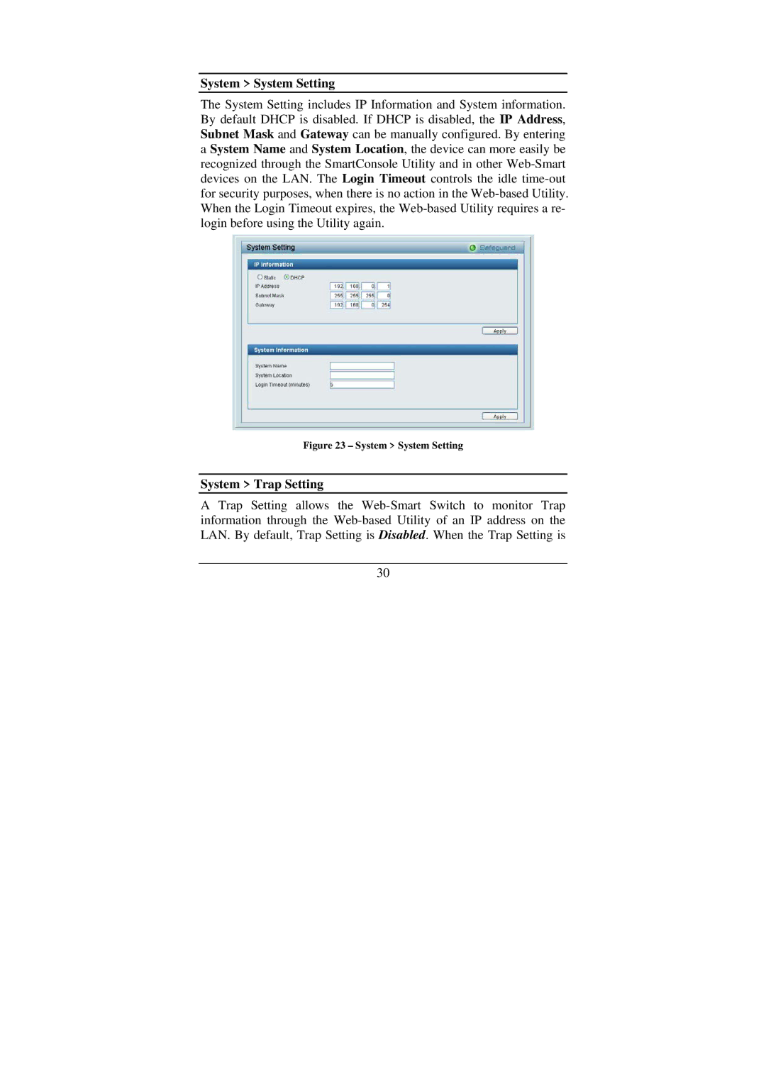 Cisco Systems DGS-1224T manual System System Setting, System Trap Setting 