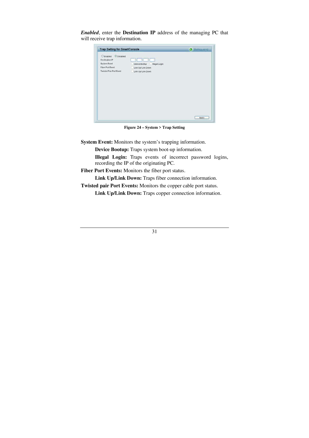 Cisco Systems DGS-1224T manual System Trap Setting 