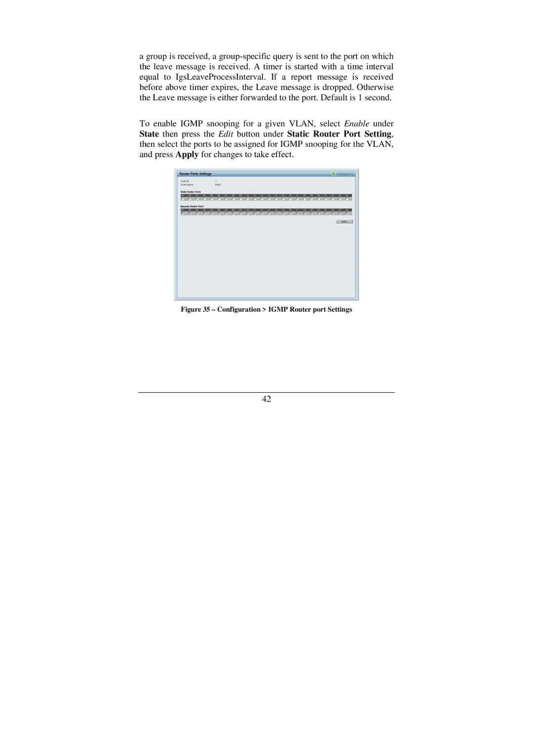 Cisco Systems DGS-1224T manual Configuration Igmp Router port Settings 