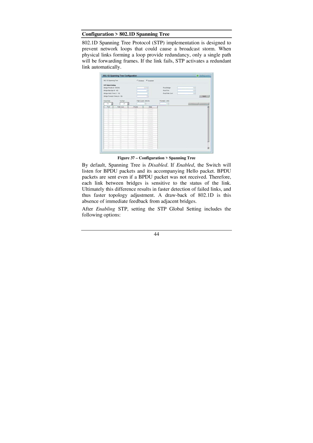 Cisco Systems DGS-1224T manual Configuration 802.1D Spanning Tree, Configuration Spanning Tree 