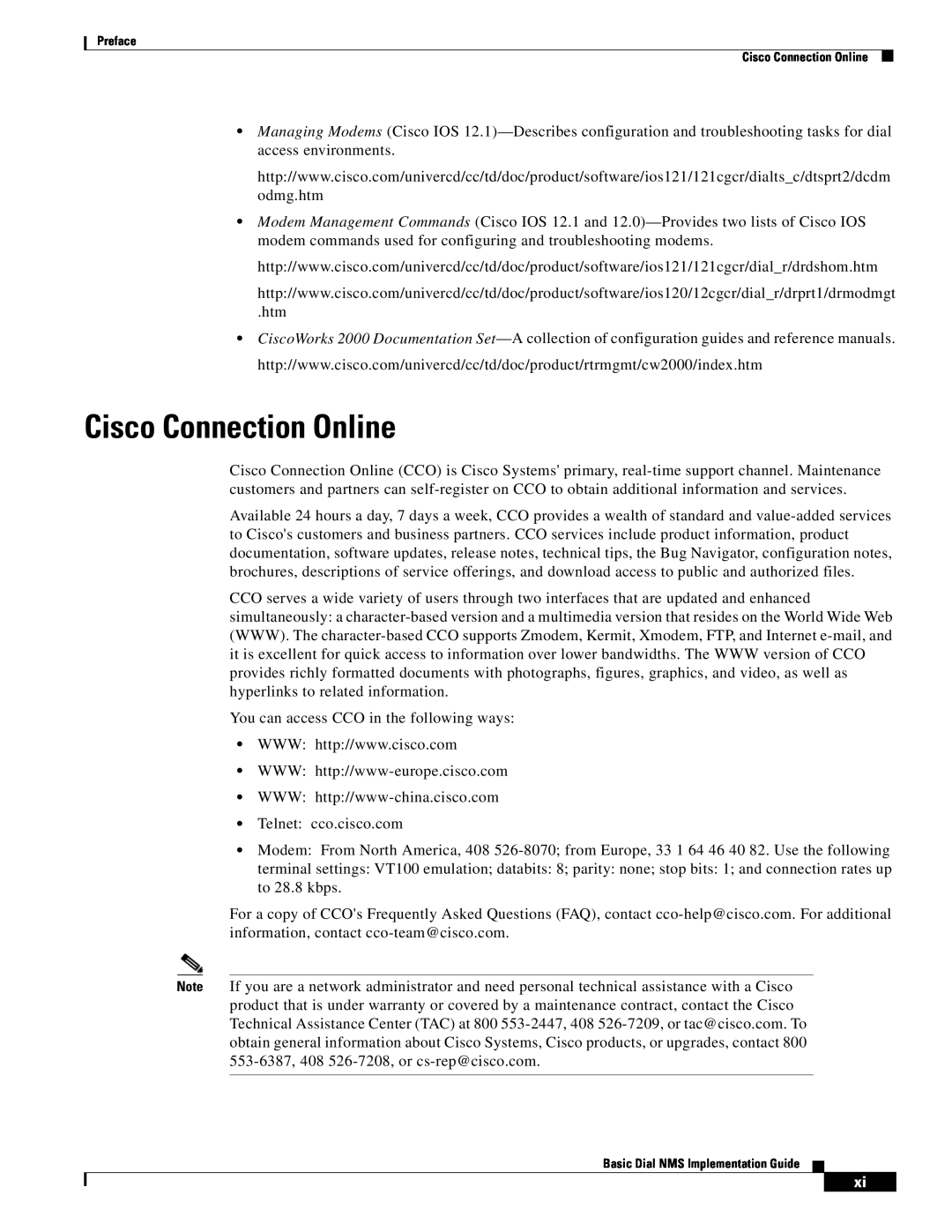 Cisco Systems Dial NMS manual Cisco Connection Online 