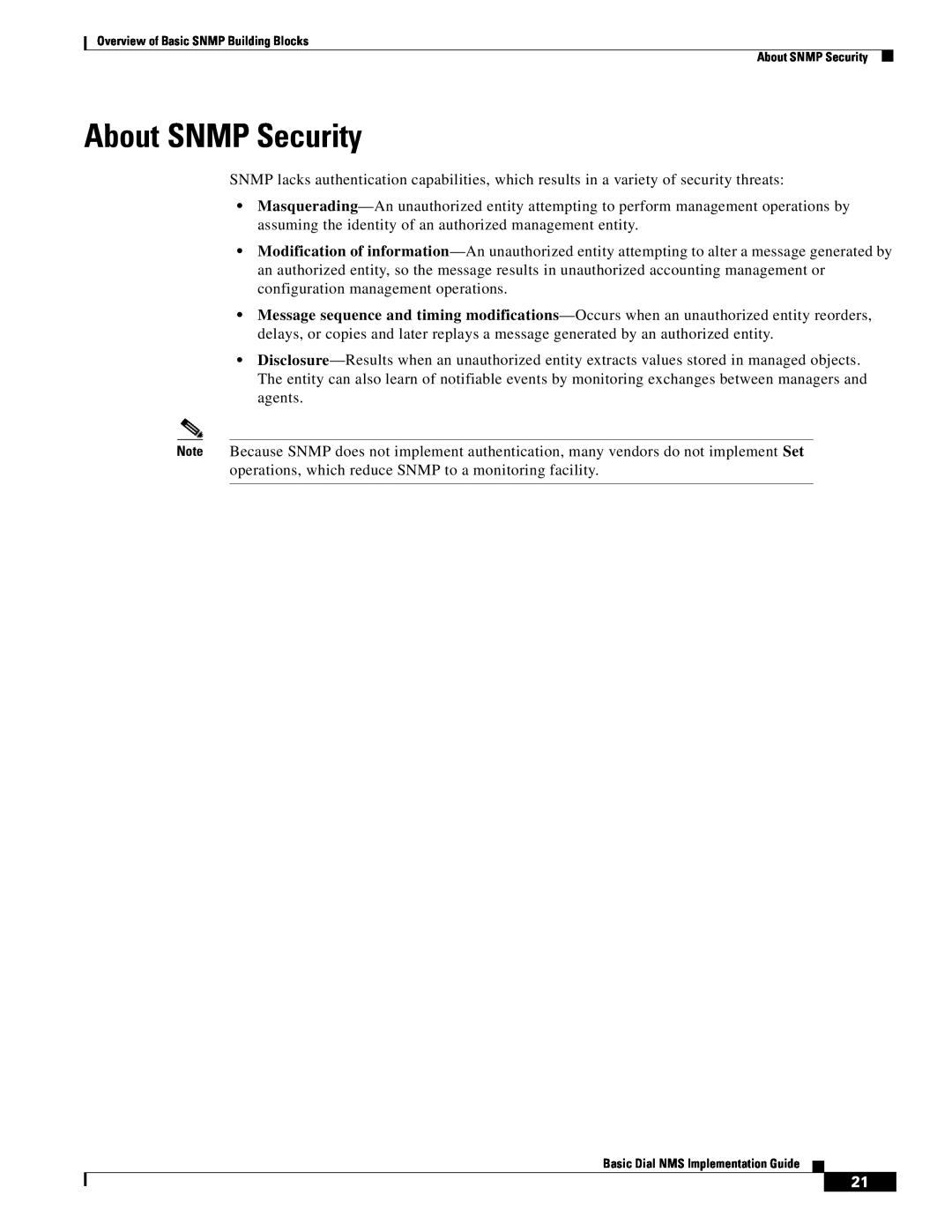 Cisco Systems Dial NMS manual About SNMP Security 