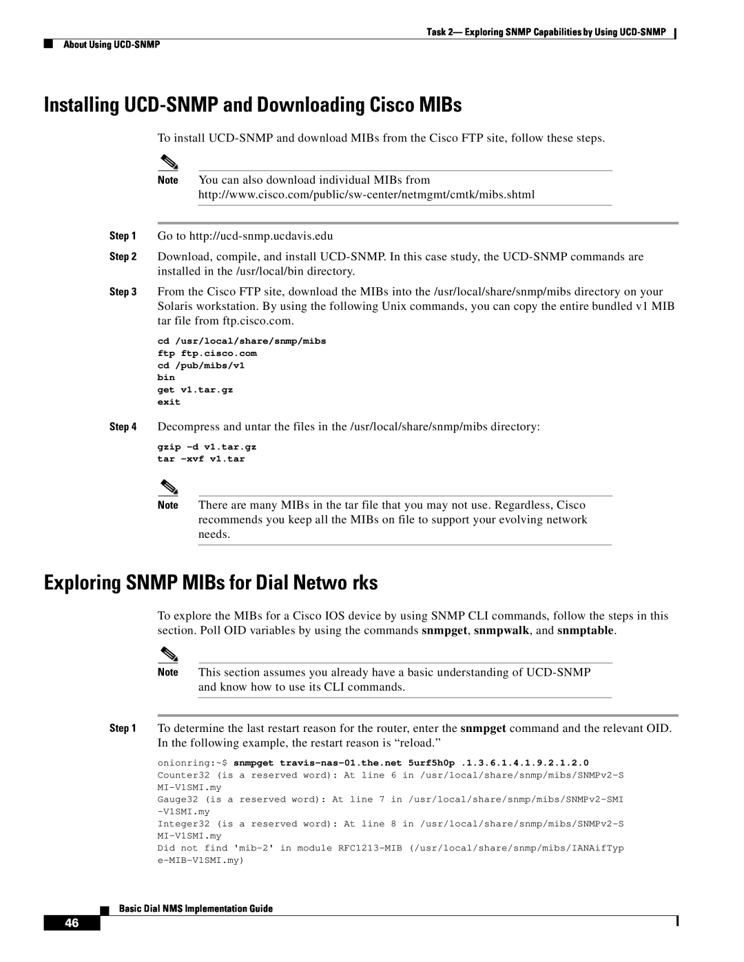 Cisco Systems Dial NMS manual Installing UCD-SNMP and Downloading Cisco MIBs, Exploring SNMP MIBs for Dial Netwo rks 
