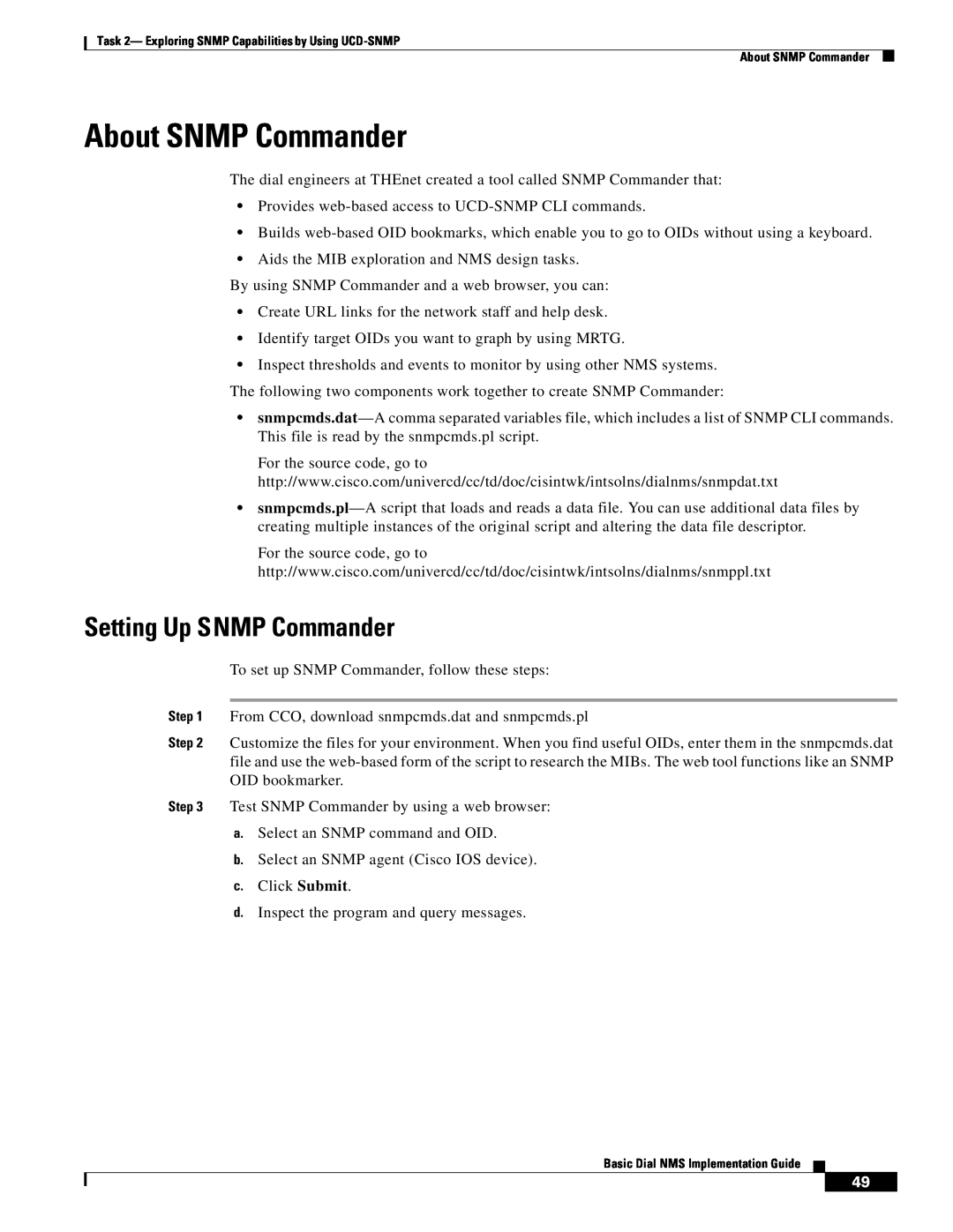 Cisco Systems Dial NMS manual About SNMP Commander, Setting Up SNMP Commander 