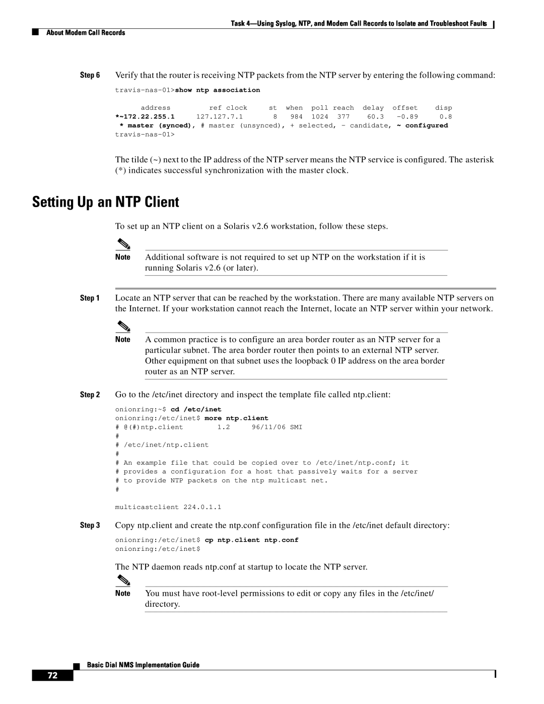 Cisco Systems Dial NMS manual Setting Up an NTP Client 