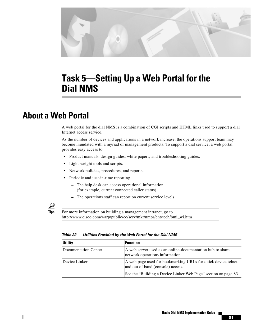 Cisco Systems manual Task 5-Setting Up a Web Portal for the Dial NMS, About a Web Portal 