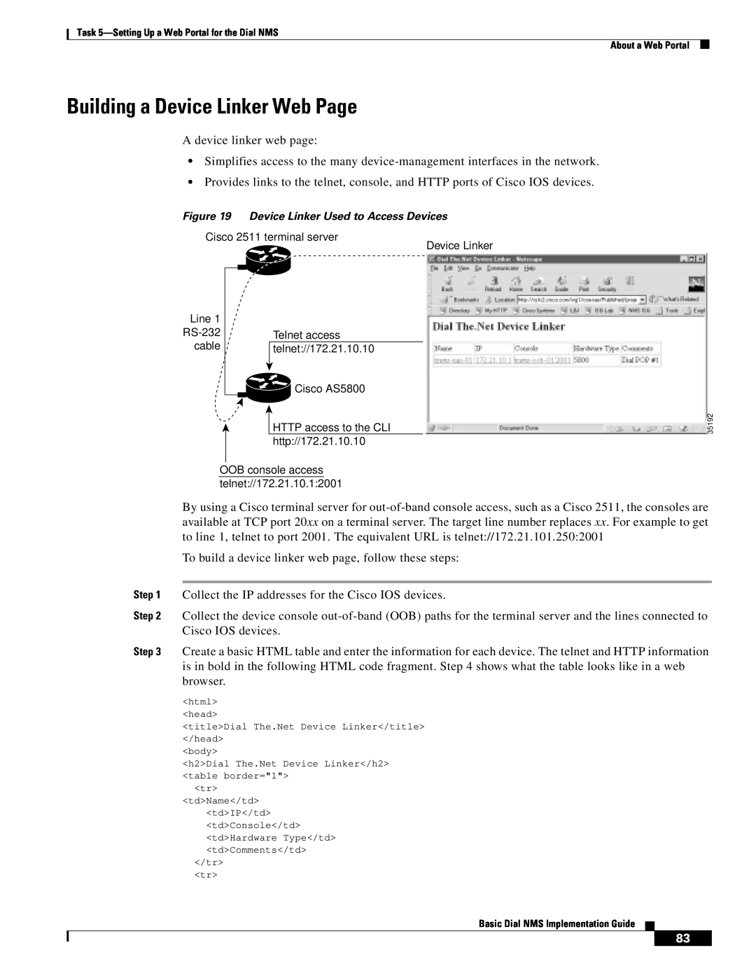 Cisco Systems Dial NMS manual Building a Device Linker Web Page 