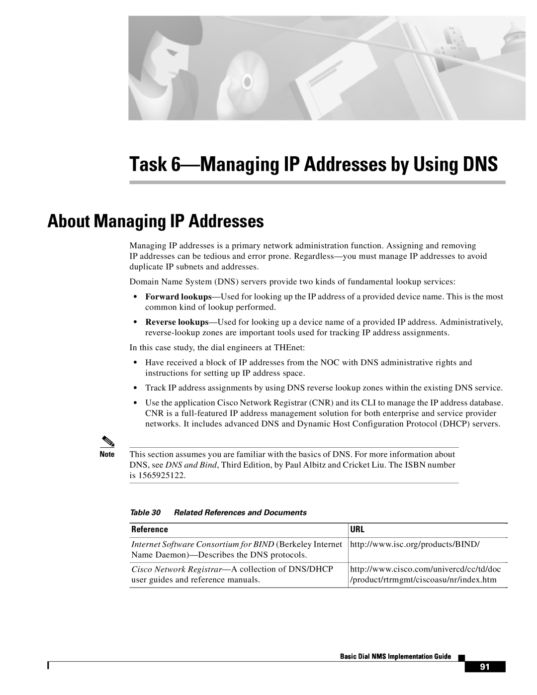 Cisco Systems Dial NMS manual Task 6-Managing IP Addresses by Using DNS, About Managing IP Addresses, Reference 