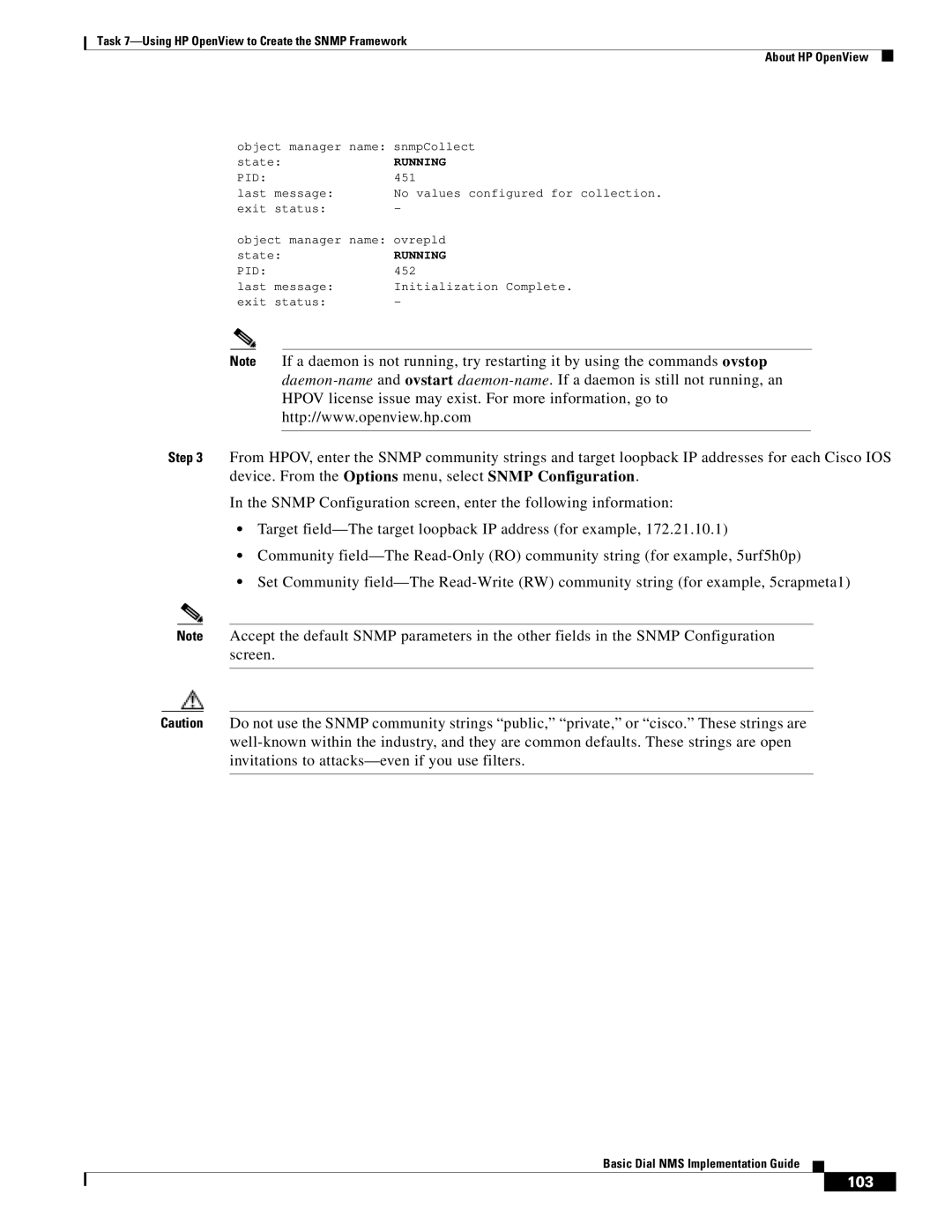 Cisco Systems Dial NMS manual Object manager name snmpCollect State 