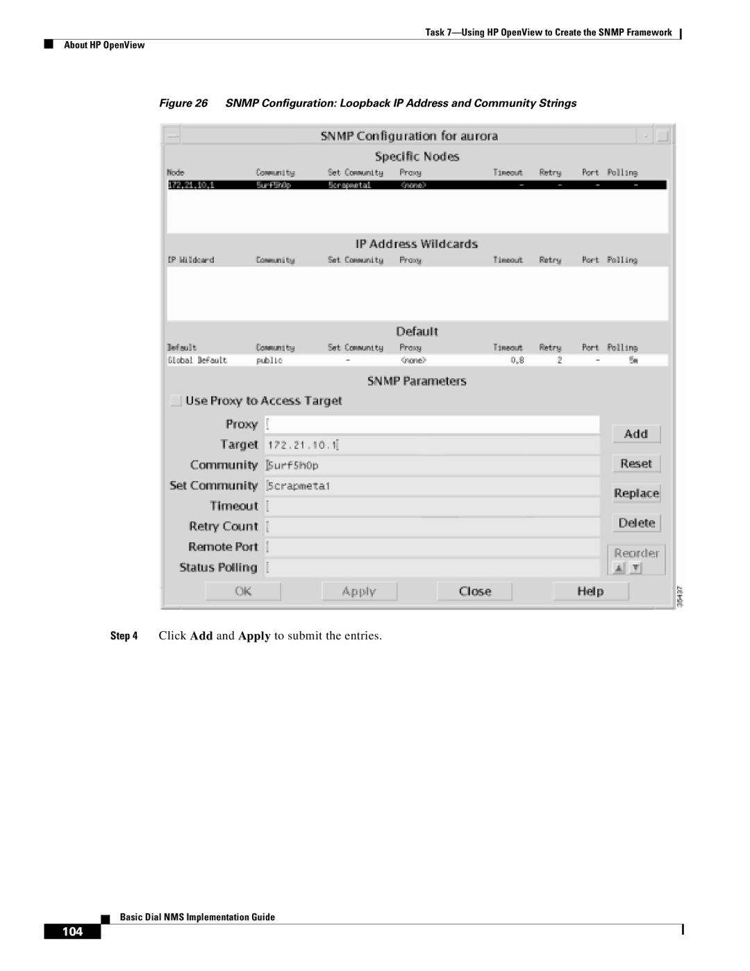 Cisco Systems Dial NMS manual Click Add and Apply to submit the entries 