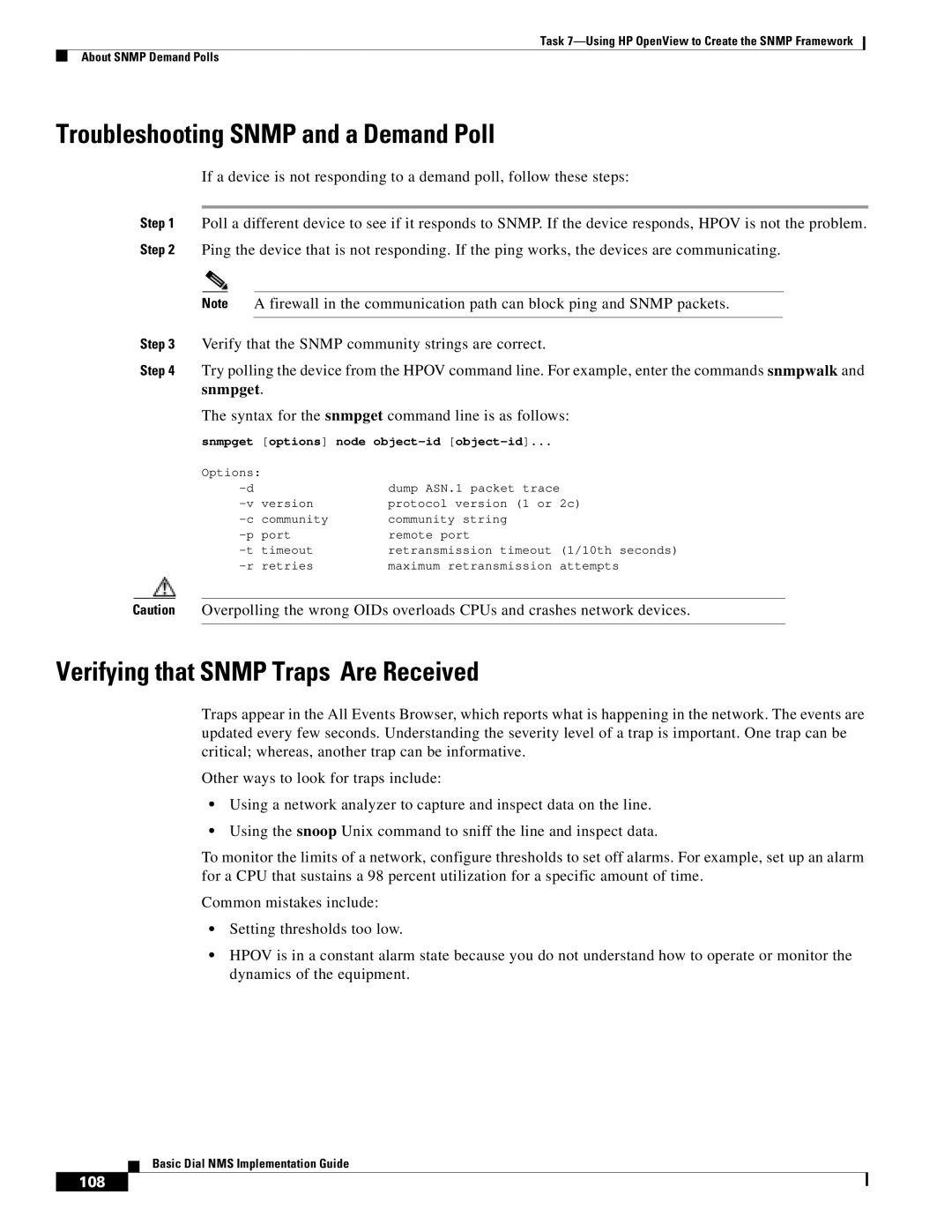 Cisco Systems Dial NMS manual Troubleshooting Snmp and a Demand Poll, Verifying that Snmp Traps Are Received 