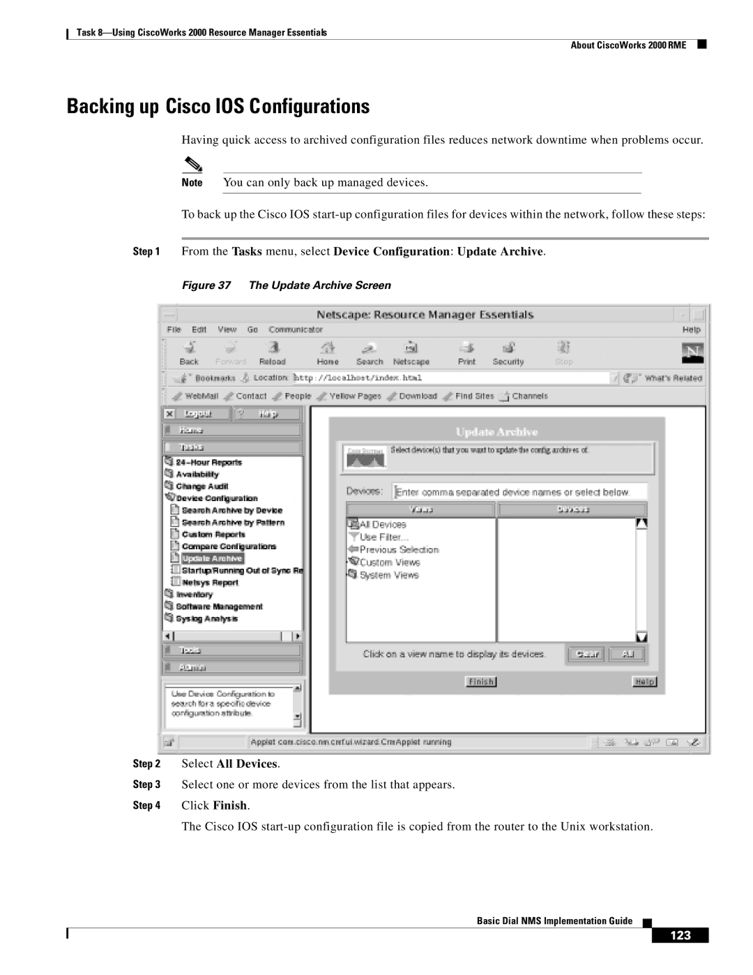 Cisco Systems Dial NMS manual Backing up Cisco IOS Configurations, Select All Devices 